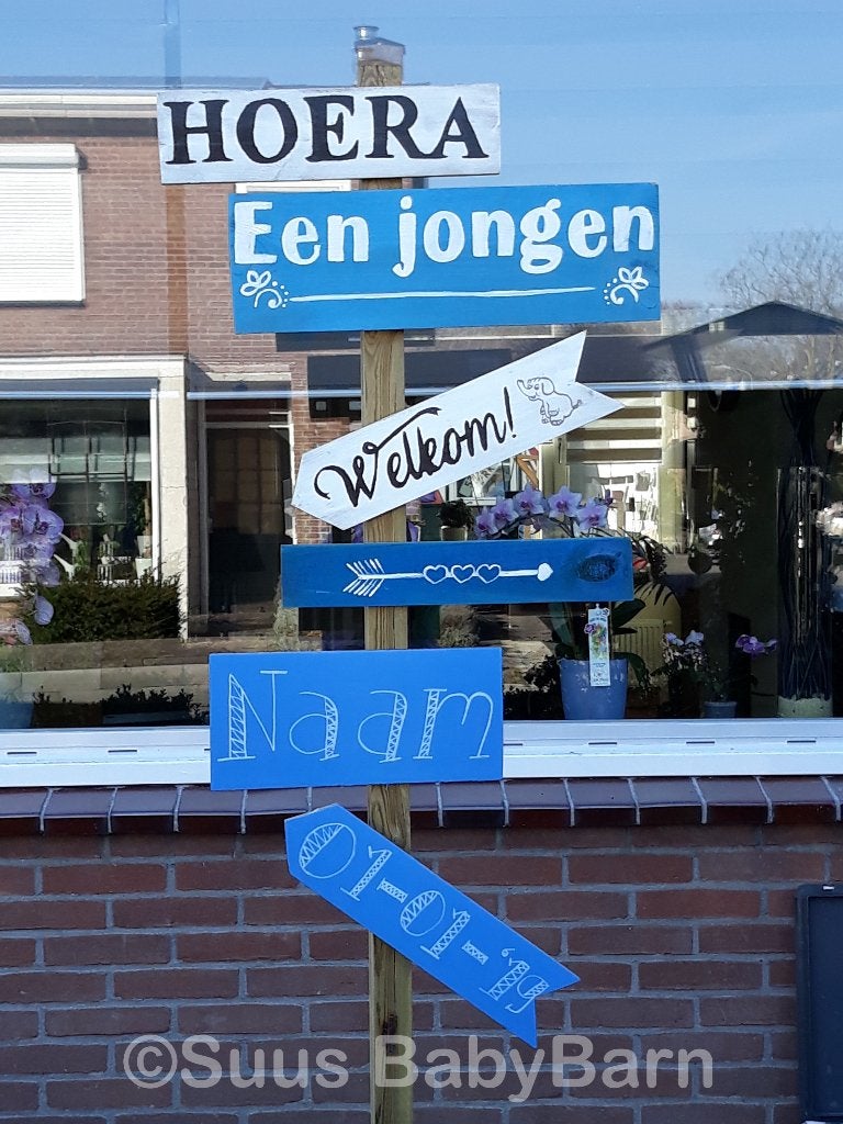 Geboortebord Wegwijzer voor Jongen 1m80 hoog., Kinderen en Baby's, Ophalen of Verzenden, Zo goed als nieuw, Geboortebord