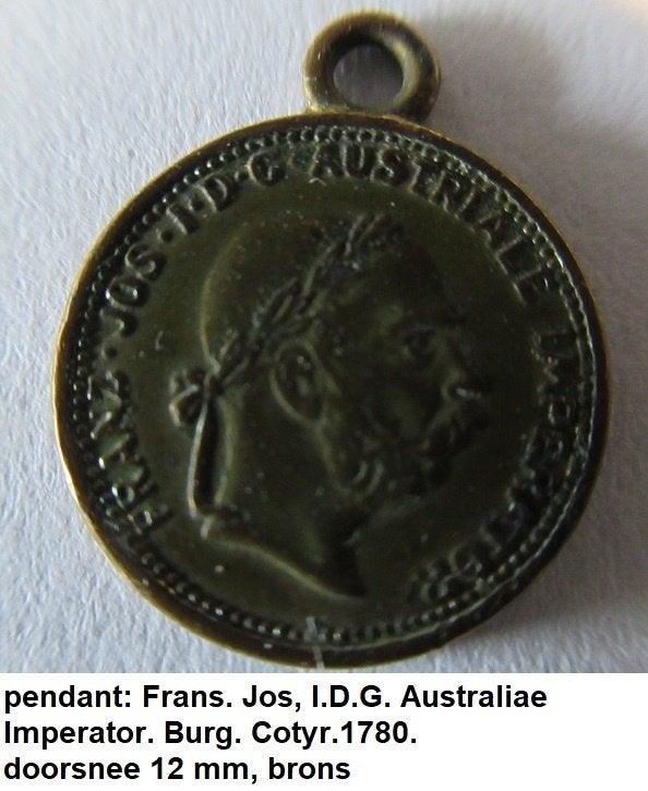 antieke bronzen pendant, Frans Jozef Oostenrijk, Ophalen of Verzenden, Brons, Hanger