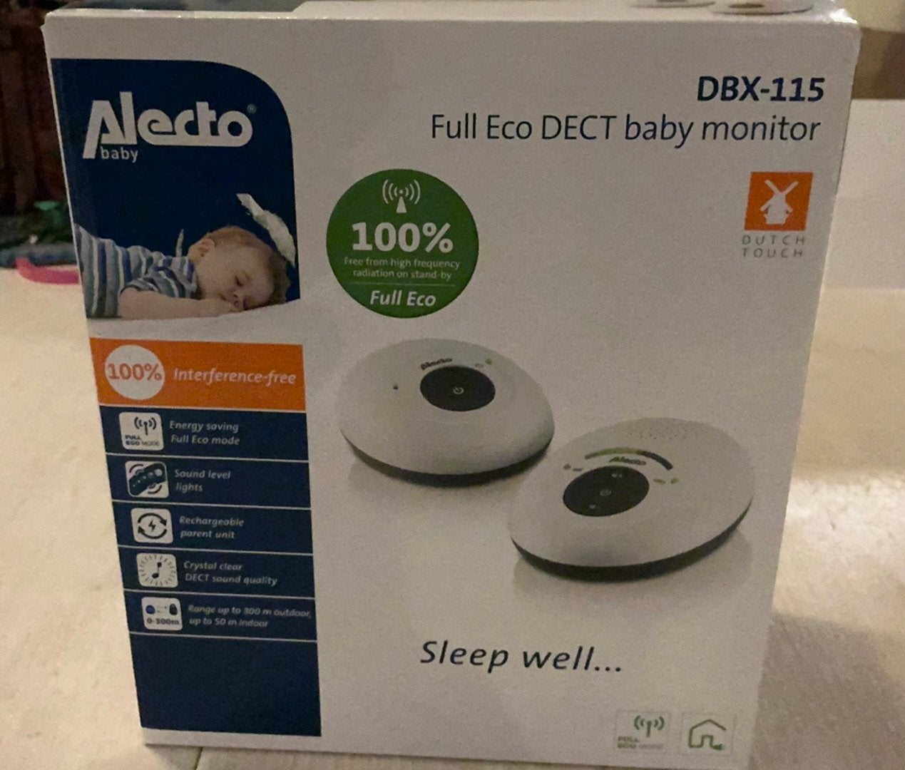 Alecto DBX-115 - Full Eco DECT Babyfoon - Wit/Antraciet, Kinderen en Baby's, Babyfoons, Ophalen of Verzenden, Zo goed als nieuw