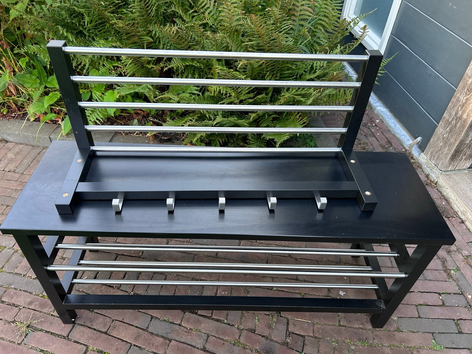 Zwarte schoenenbank met bijpassende kapstok, Ophalen, Gebruikt, Overige typen, Minder dan 100 cm