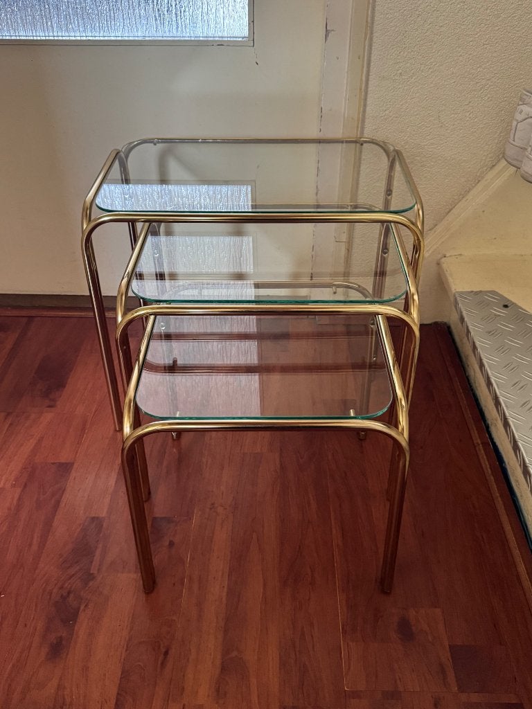 Vintage Messing Goud Mimiset Bijzettafeltjes Set, Huis en Inrichting, Tafels | Bijzettafels, Ophalen, Minder dan 45 cm, Minder dan 55 cm