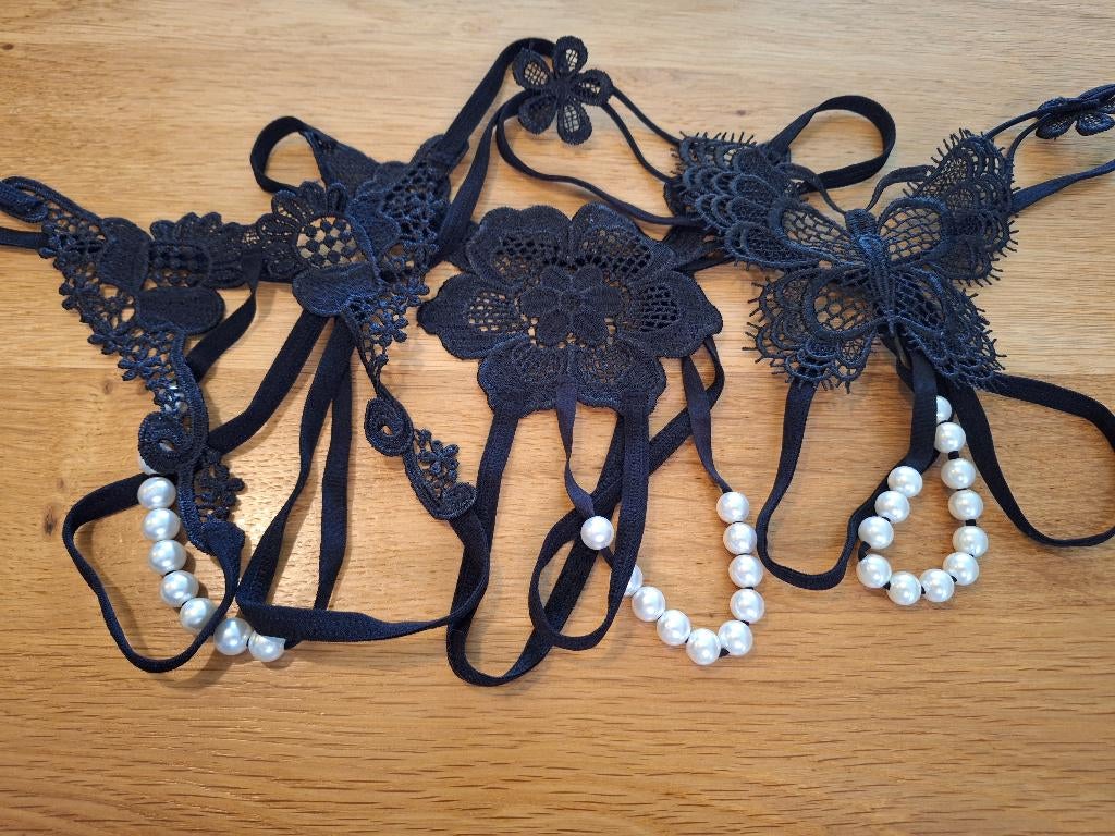 3 parel strings, Verzenden, Zwart, String