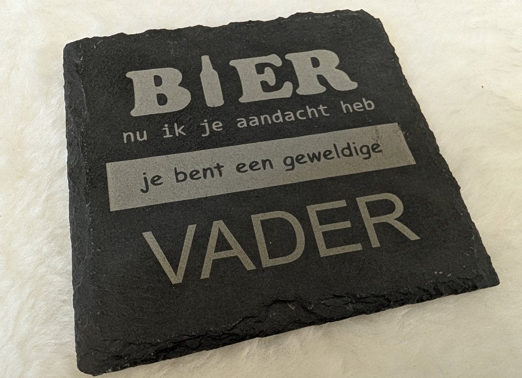 Leisteen Onderzetter 'Bier / Geweldige Vader' – Cadeau, Steen/keramiek, Nieuw, Ophalen of Verzenden, Overige typen