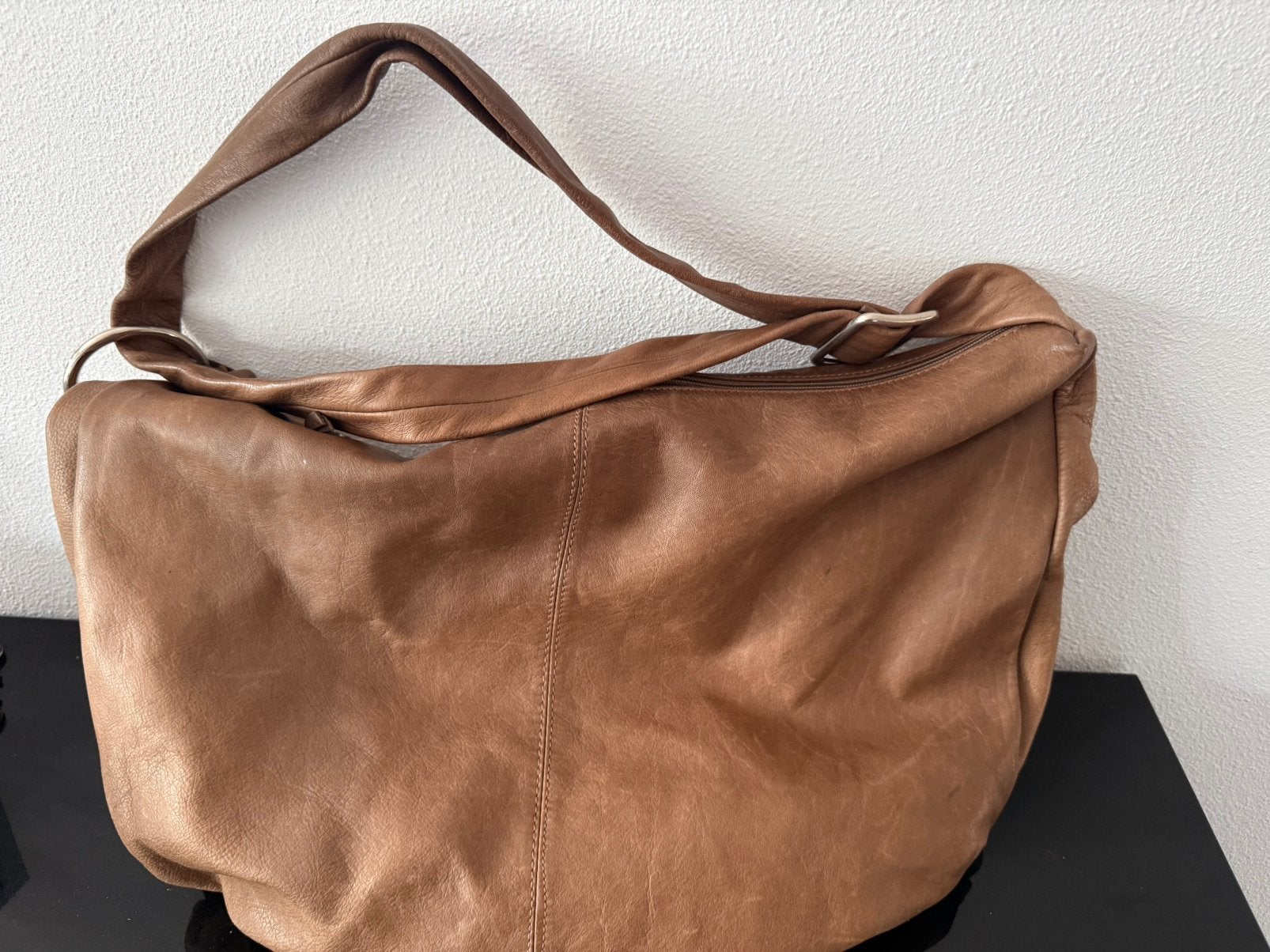 Prachtige Soepele Leren Schoudertas Hobo Bag – Cognac Bruin, Ophalen, Zo goed als nieuw, Bruin, Schoudertasje