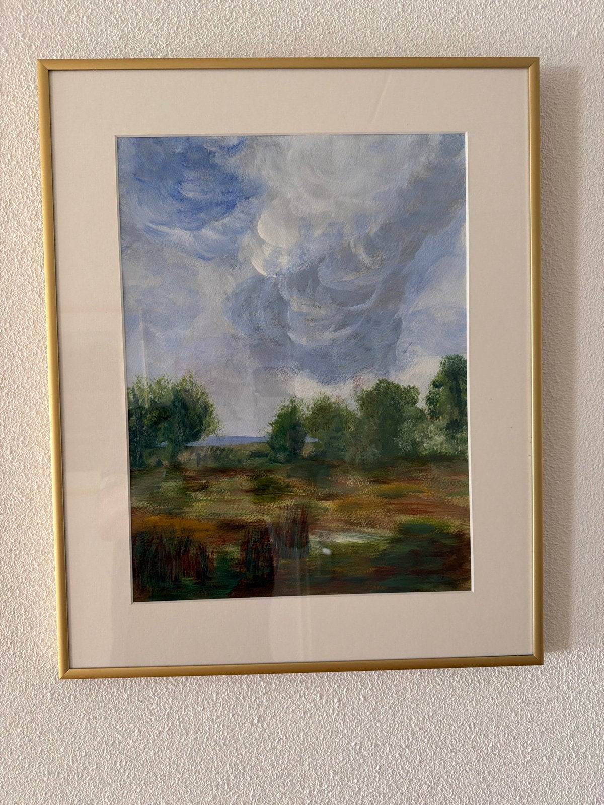 Schilderij Landschap met Wolkenlucht en Bomen, Antiek en Kunst, Kunst | Schilderijen | Klassiek, Ophalen, Doek, Impressionistisch