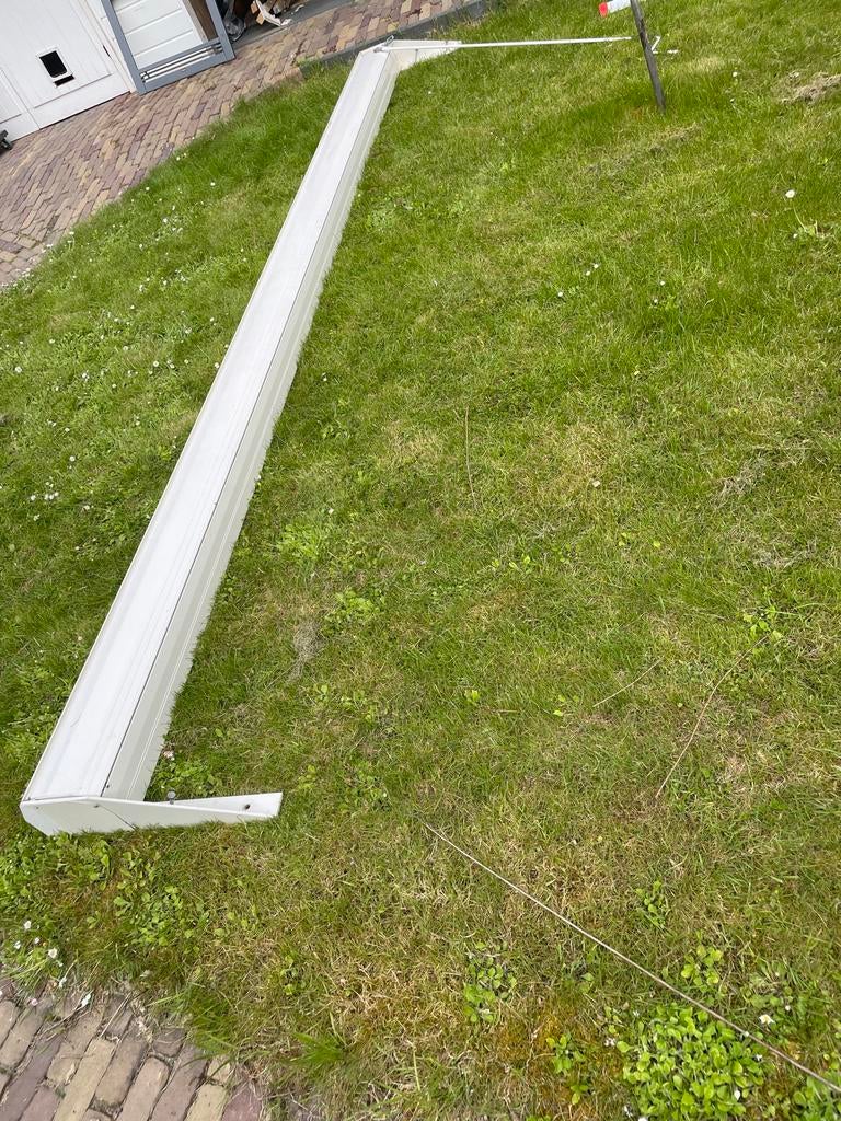 Handmatig zonnescherm - 4,50 meter breed - Gebruikt, Tuin en Terras, Ophalen, Gebruikt, Overige typen, 450 cm of meer