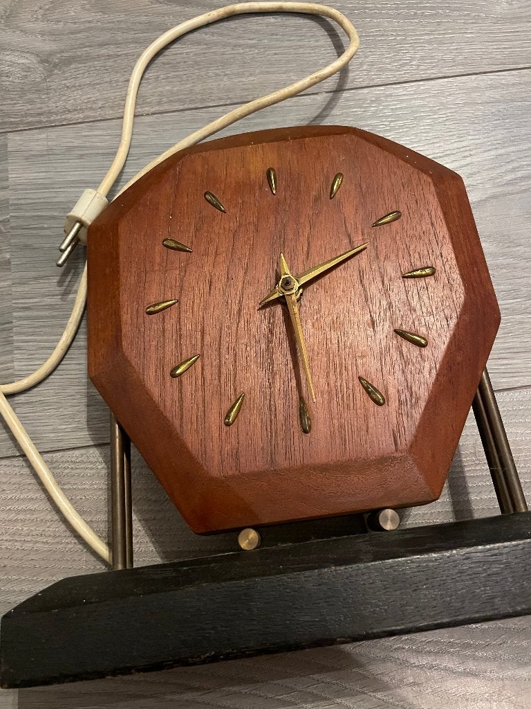 MCM mid Century Modern klok tafelmodel teakhout ebbenhout, Ophalen of Verzenden
