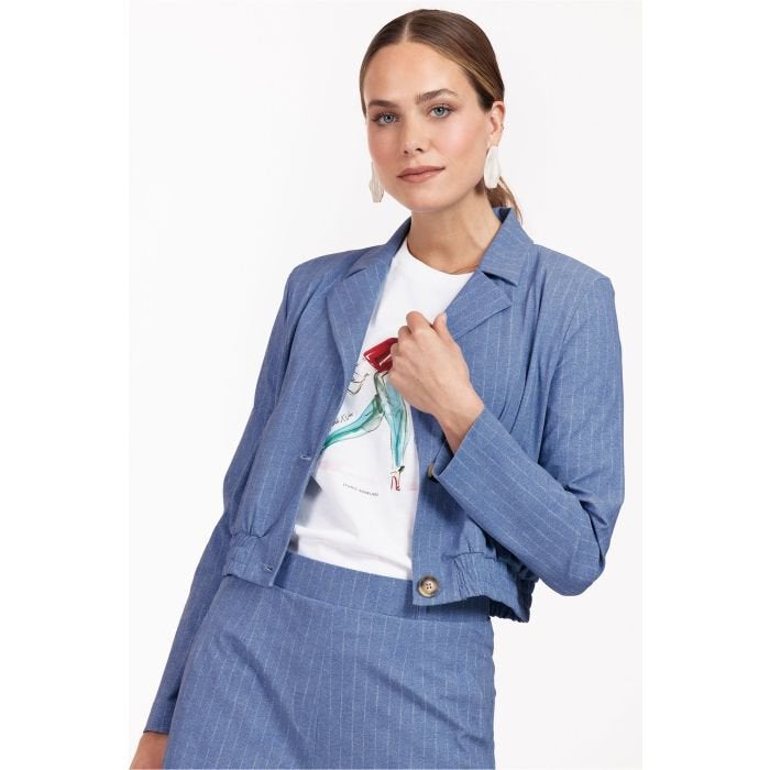 Studio anneloes ruby pinstripe blazer M denim blue travel, Maat 38/40 (M), Blauw, Ophalen of Verzenden, Zo goed als nieuw