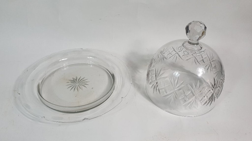 Bord en Stolp van ster kristal, taart of kaasstolp. S28, Ophalen of Verzenden