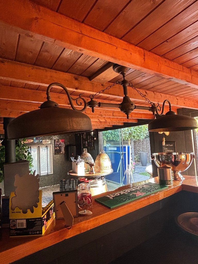 Koperen (dubbele) lamp (voor o.a. in een bar / mancave), Huis en Inrichting, Ophalen, Overige materialen, Gebruikt, Vintage
