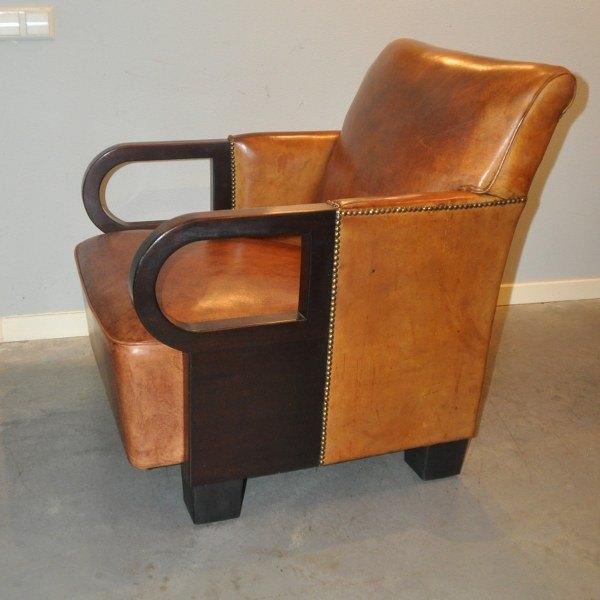 Schapenleren Art Deco fauteuil 1.z.g.s., Ophalen of Verzenden, Gebruikt, 75 tot 100 cm, 50 tot 75 cm