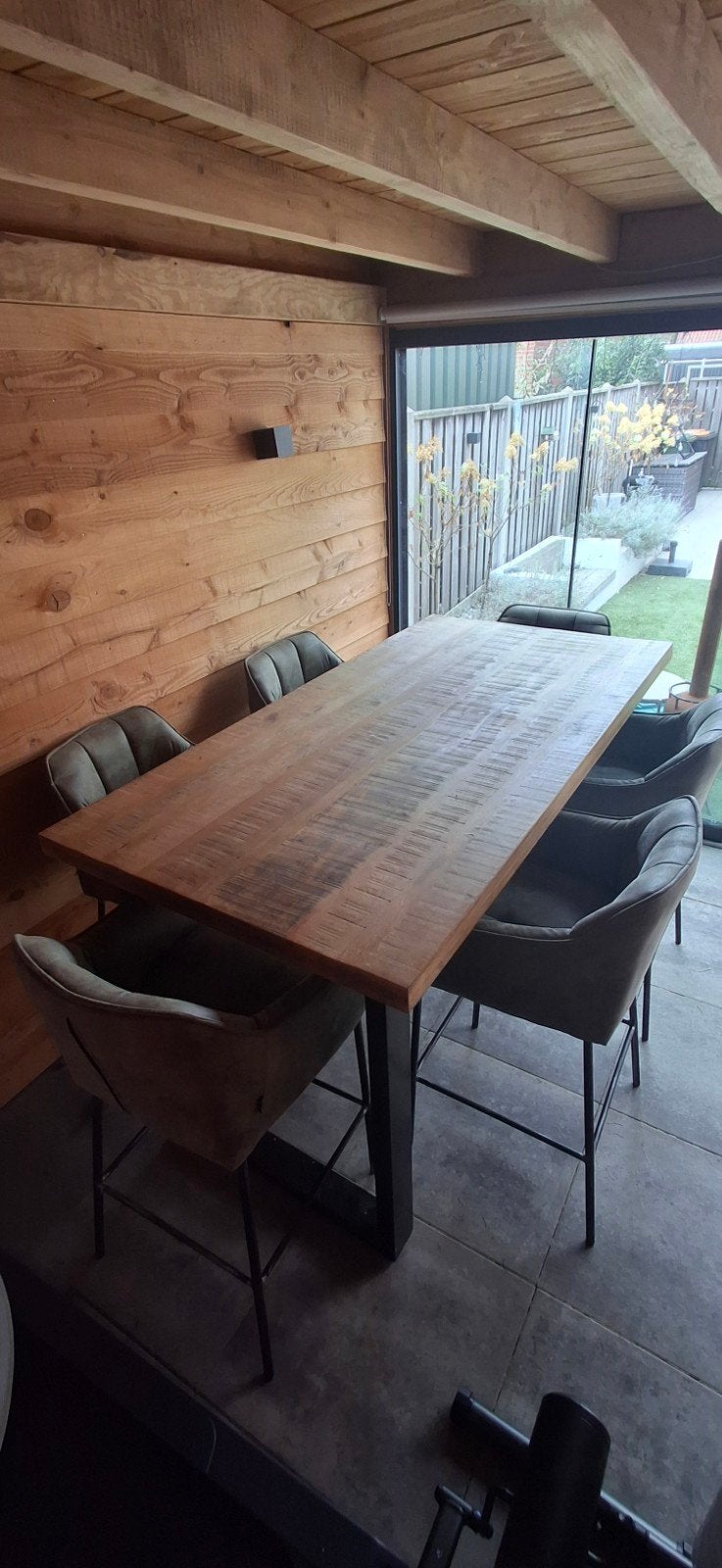 Robuuste bartafel met 6 Bronx 71 barkrukken, Ophalen, 5 krukken of meer, Met voetsteun, Zo goed als nieuw