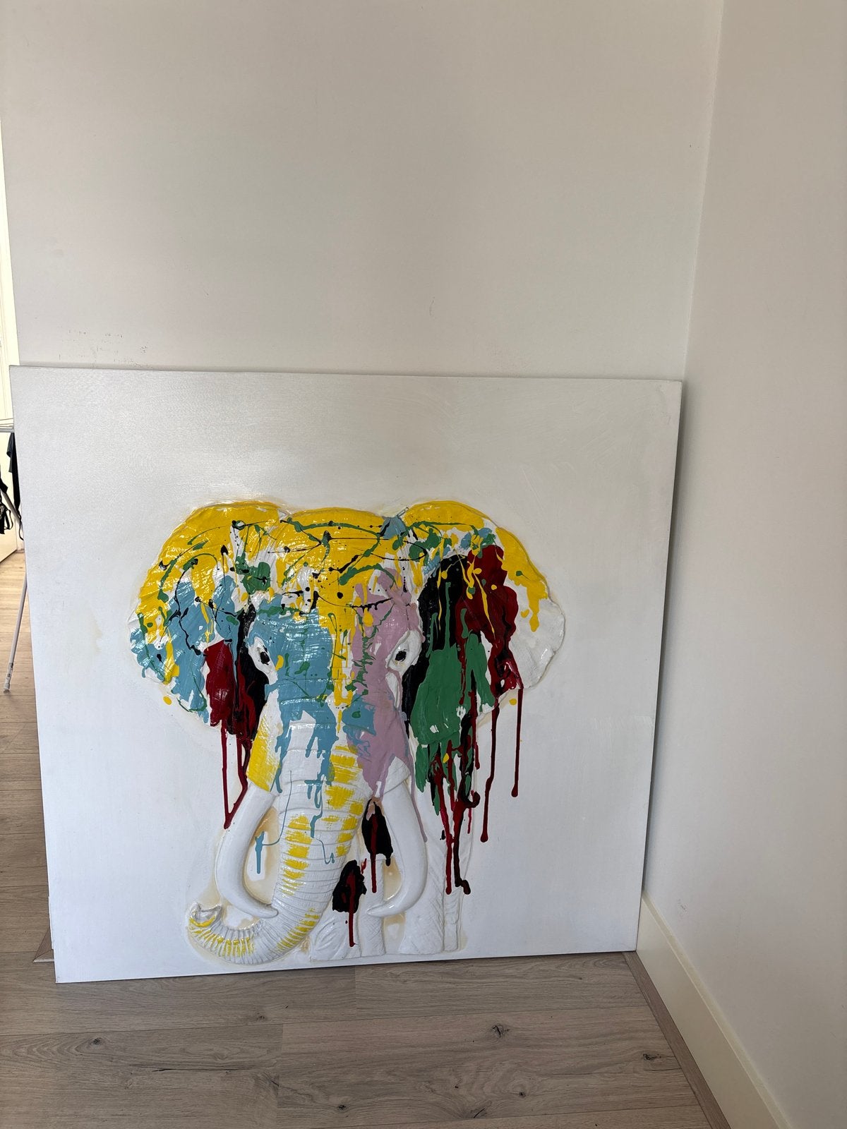 Modern schilderij: Kleurrijke olifant met 3D-effect, Ophalen, Acrylverf, 3D-effect, Dieren