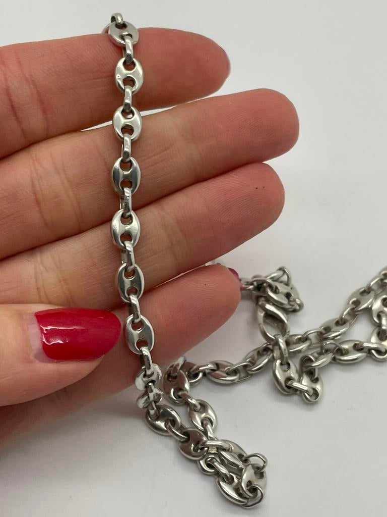 D197 Prachtige zilveren ketting koffieboon schakel, Ophalen of Verzenden, X, Zilver, Zilver