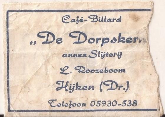 Hijken suikerzakje 50/60er jaren Café Billard "De Dorpskern", Ophalen of Verzenden, Nederland