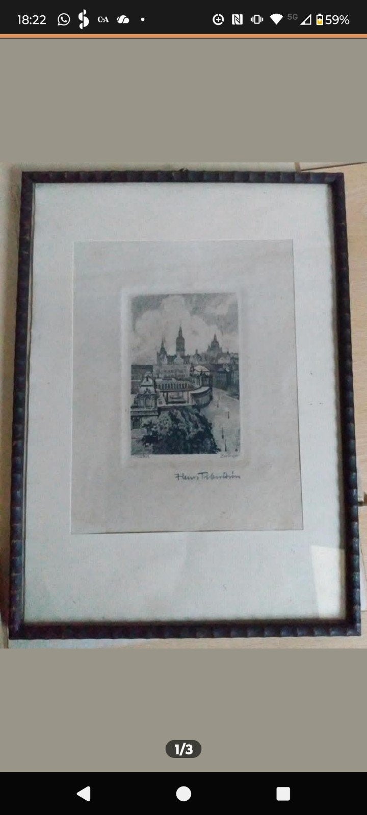 Oude ets van Dresden, Zwinger, gesigneerd, Ets, Stadsgezicht, 1900 - 1949, Ingelijst
