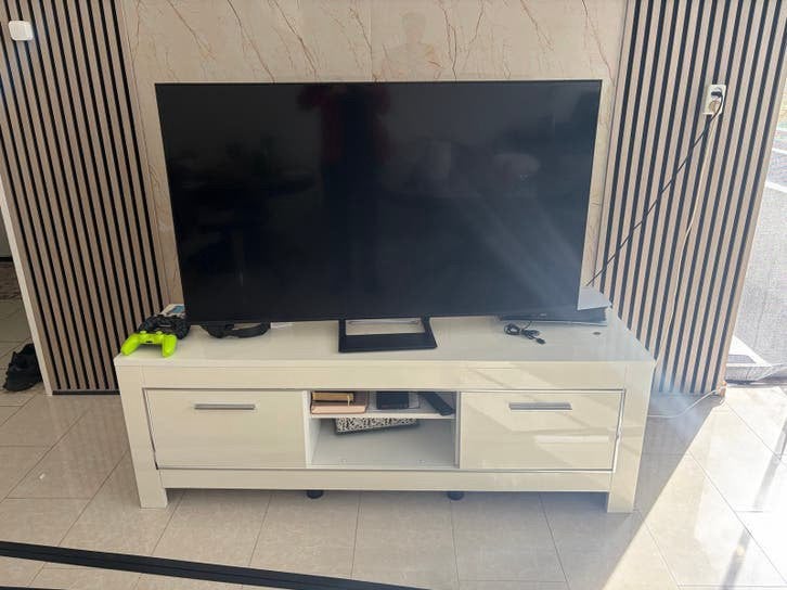 Wit TV meubel 160x45 cm met opbergruimte, Huis en Inrichting, Gebruikt, 150 tot 200 cm, Ophalen of Verzenden, Minder dan 100 cm