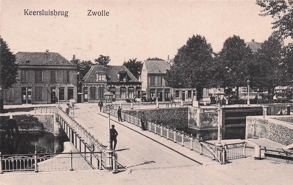 Zwolle -Keersluisbrug (geanimeerd) gel. 1912, Ophalen of Verzenden, Voor 1920, Gelopen, Overijssel