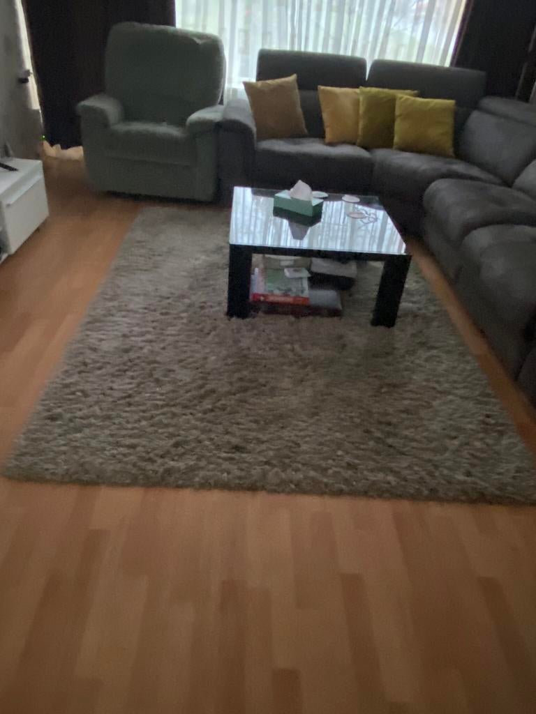 Mooi, zacht grijs hoogpolig vloerkleed te koop., Huis en Inrichting, Ophalen, 200 cm of meer, Zo goed als nieuw, Grijs