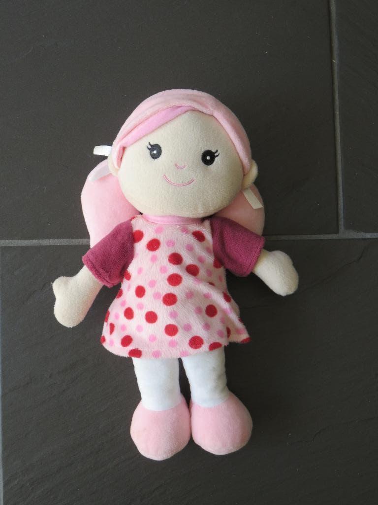 Stoffen pop met jurk, ca 30cm groot. Mooi zachte pop, Ophalen of Verzenden, Zo goed als nieuw, Overige typen