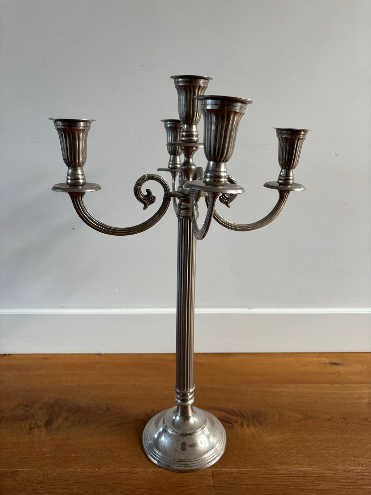 Antieke 5-armige kandelaar, verzilverd, Ophalen, Zilver