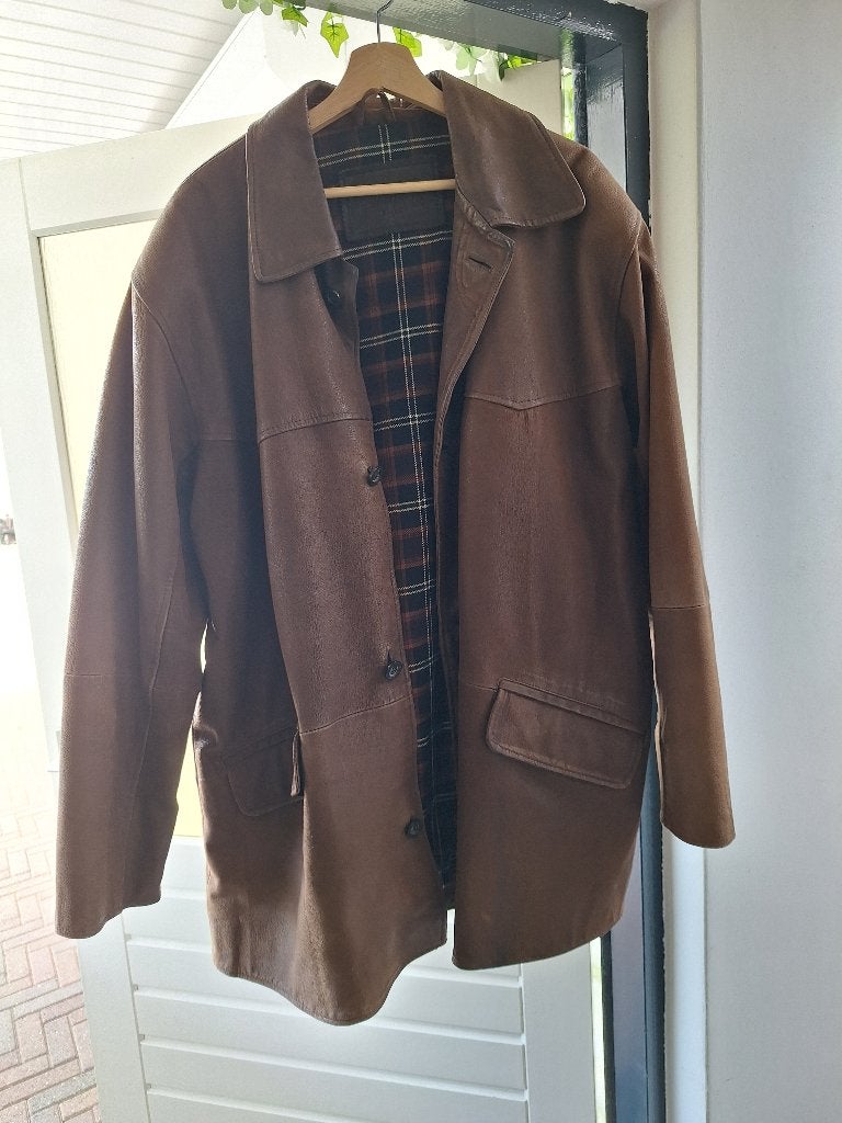 Saki Leather Heren Leren Jas - Bruin, Geruit Voering, Bruin, Saki Leather, Maat 56/58 (XL), Ophalen of Verzenden