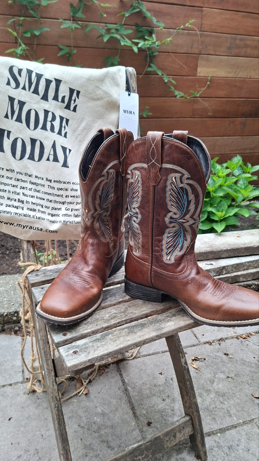 Myra Western Laarzen - Bruin Leer met Geborduurde Details, Bruin, Nieuw, Ophalen of Verzenden, Hoge laarzen