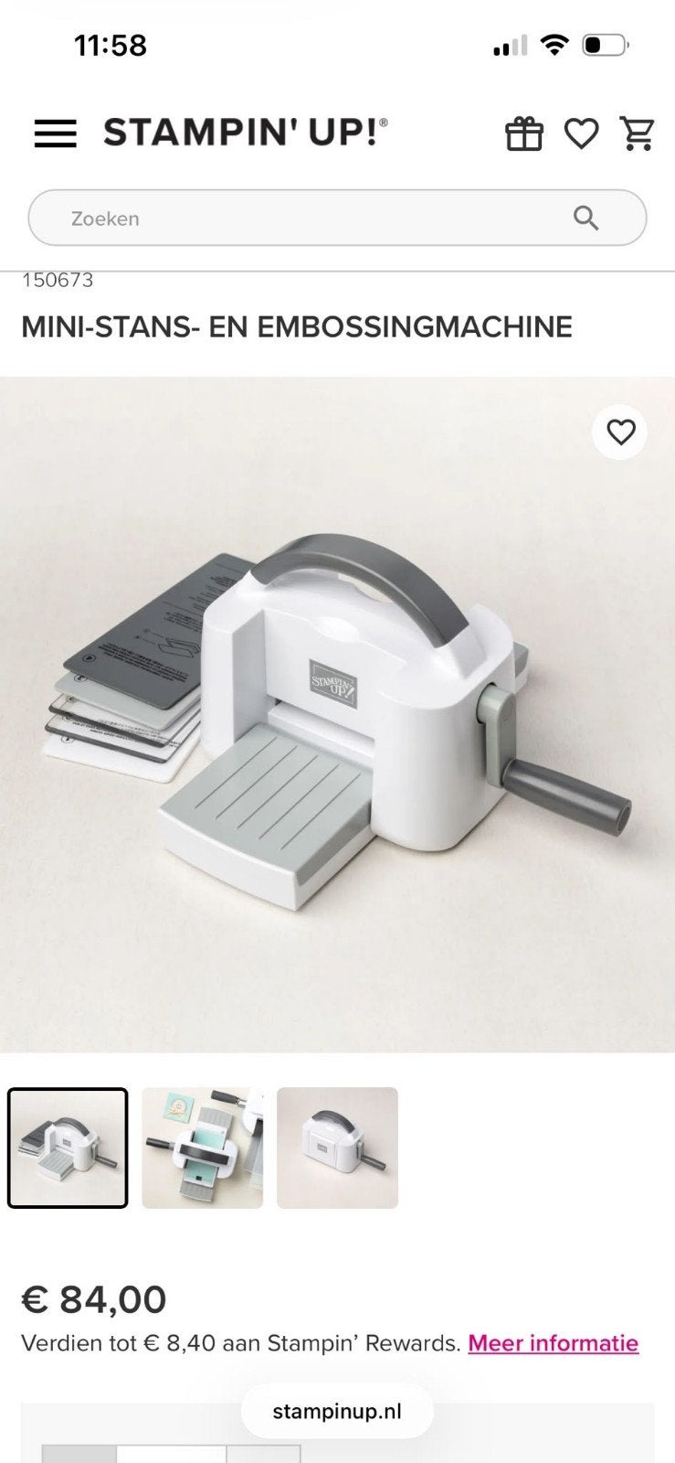 Stampin' Up! Mini Stans- en Embossingmachine, Hobby en Vrije tijd, Overige thema's, Nieuw, Ophalen of Verzenden, Geschikt voor karton