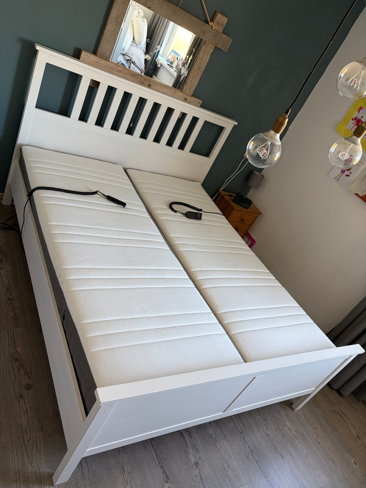 Wit tweepersoonsbed met verstelbare lattenbodems, Ophalen, Wit, Tweepersoons, 200 cm