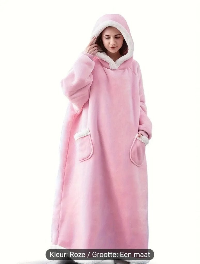 Roze hoodie deken lengte 150 cm met teddy vulling, Woondeken, Verzenden, Roze, Nieuw