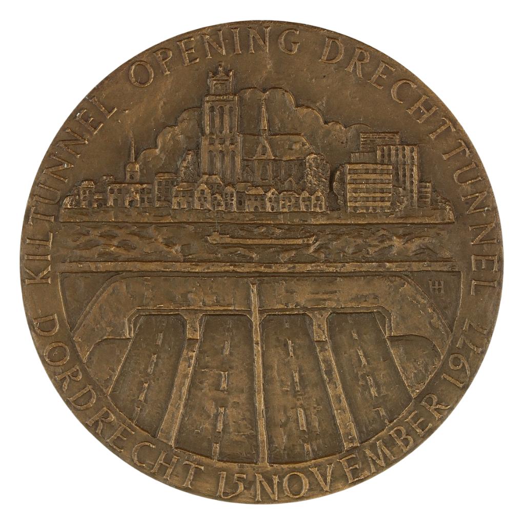 Hanneke Hemelaar BRONS PENNING KILTTUNNEL EN DRECHTTUNNEL, Verzenden, Brons, Nederland