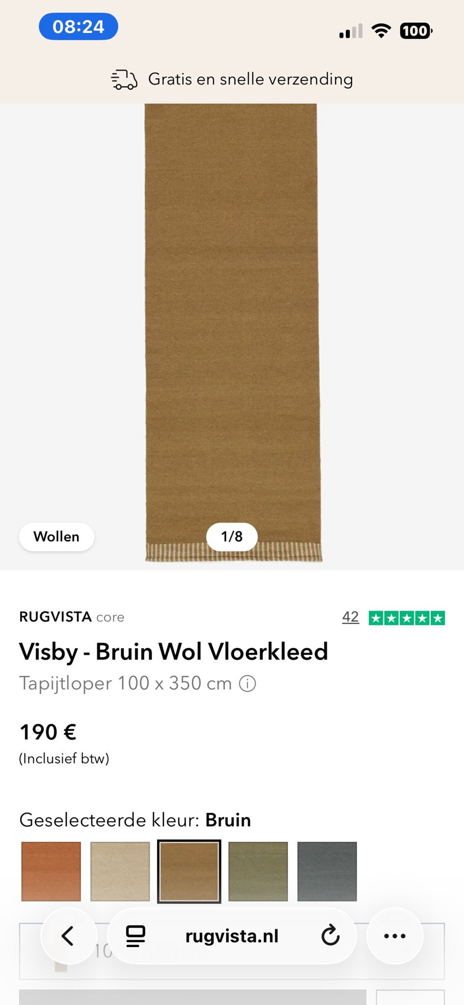 Rugvista tapijt, bruin, bijna nieuw 100 euro, Huis en Inrichting, Ophalen, 100 tot 150 cm, Bruin, 200 cm of meer