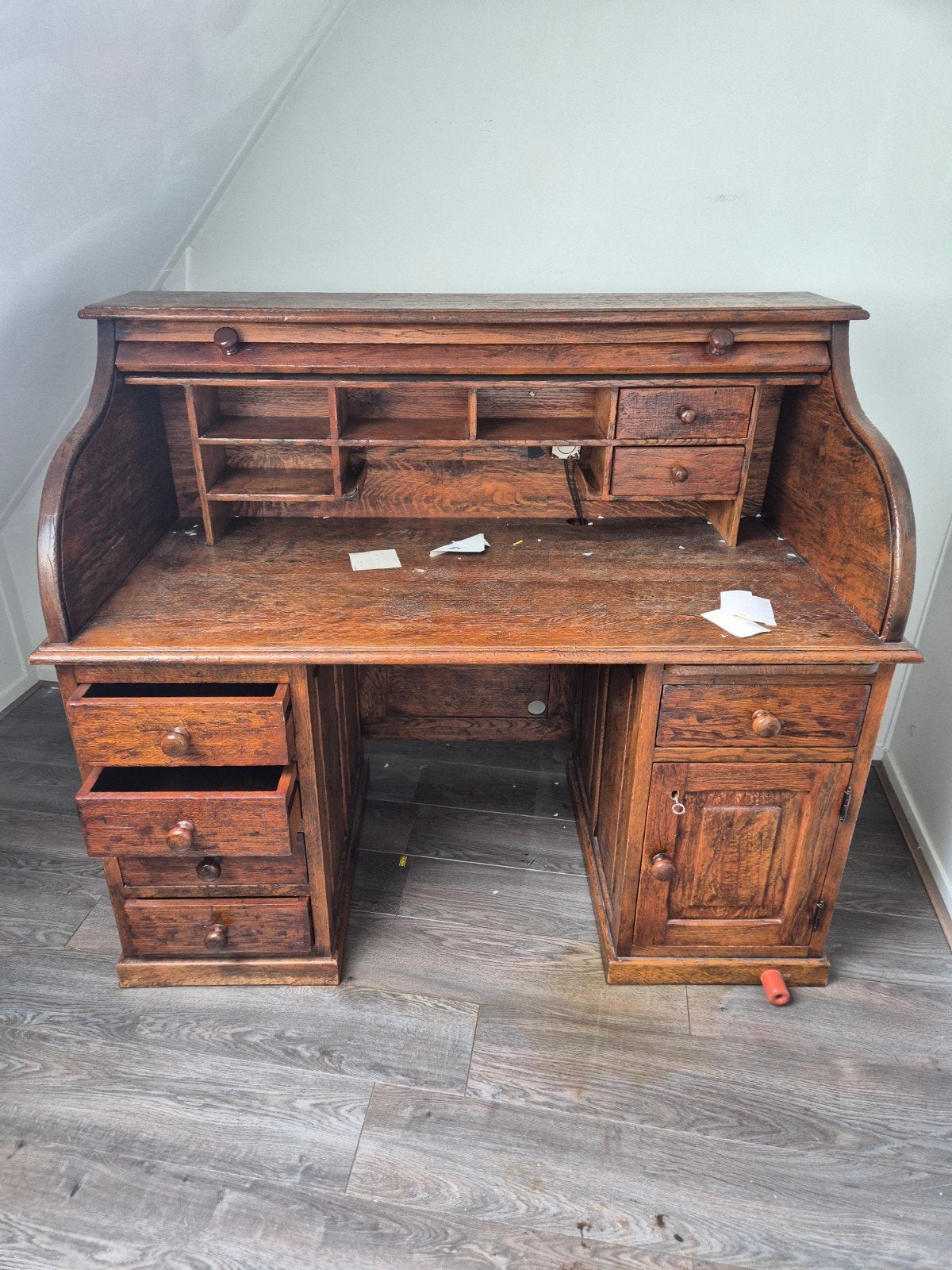 Eiken Rolbureau - 140 cm breed, 120 cm hoog, Ophalen, Gebruikt