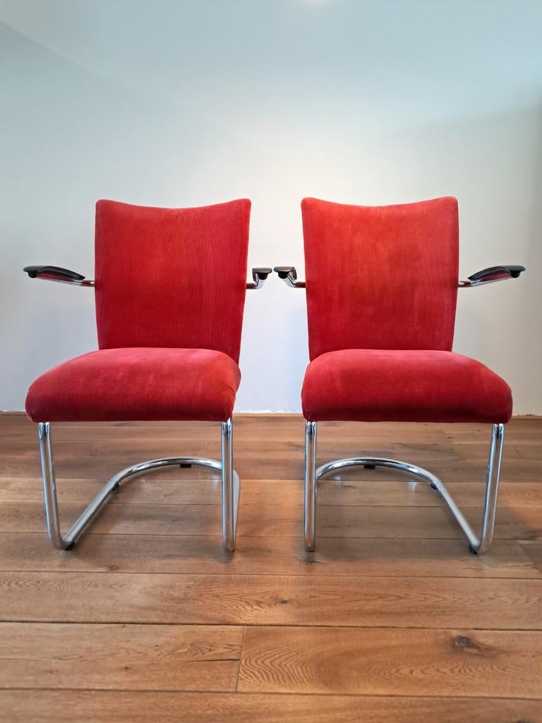 Vintage stoelen met buisframe Gebr. de Wit, model 7018, Ophalen, Gebruikt, Minder dan 75 cm, Mid Century Modern