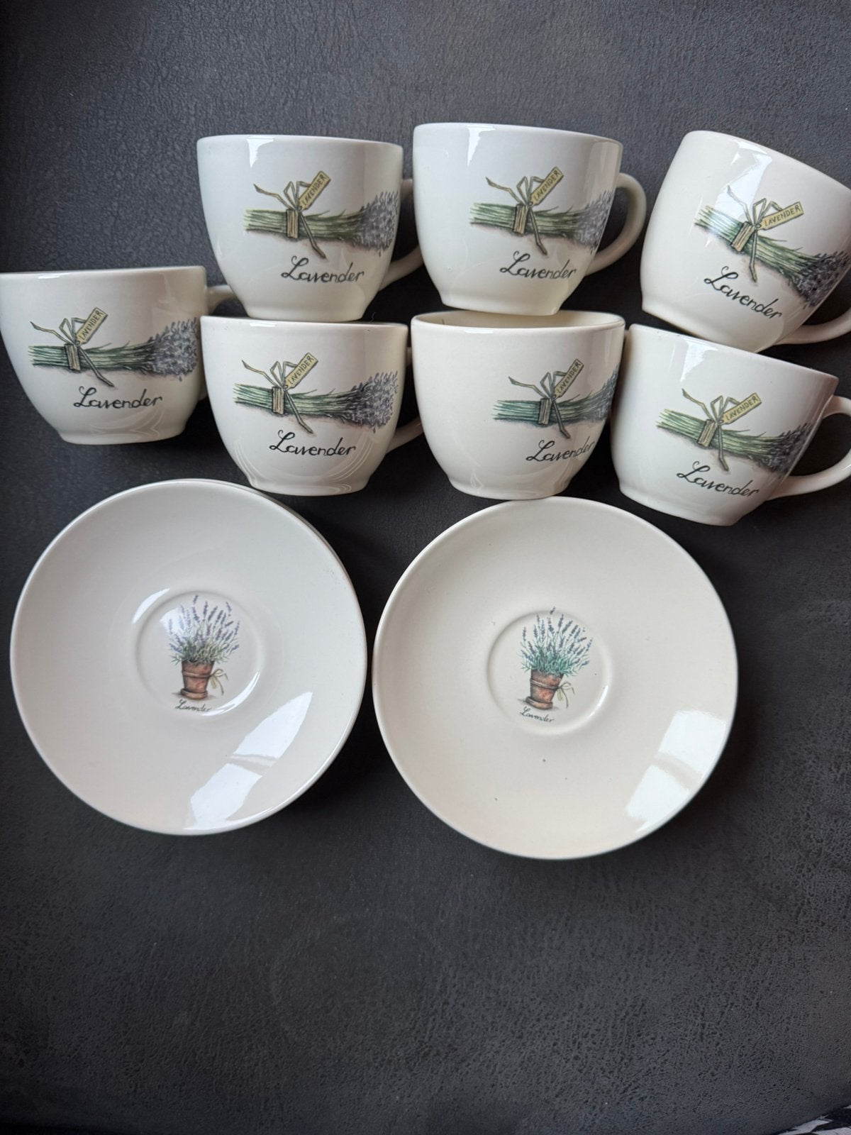 7 kop en schotels Jet Ter Steege Lavender, Ophalen, Zo goed als nieuw, Overige stijlen, Kop(pen) en/of Schotel(s)