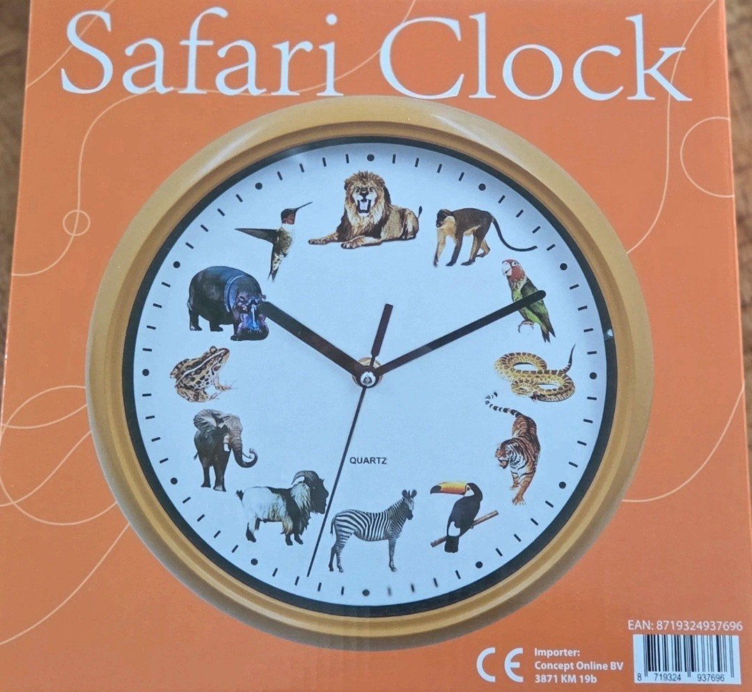 Safari Klok met Dieren Geluiden - Educatief & Leuk, Analoog, Werkt op batterijen, Nieuw, Ophalen of Verzenden