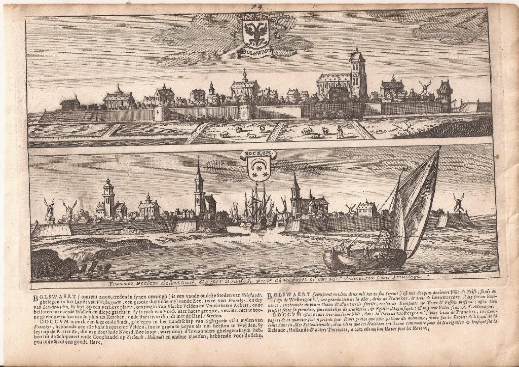 Gezichten op Bolsward en Dokkum door Bouttats / Peeters 1674