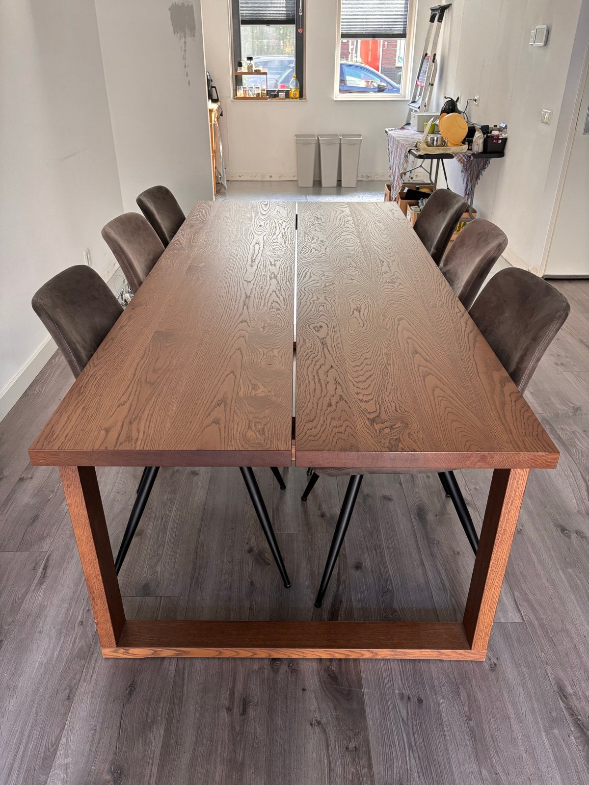 IKEA MÖRBYLÅNGA eettafel met 6 MXSOFA stoelen, Ophalen, Eikenhout, 200 cm of meer, 50 tot 100 cm