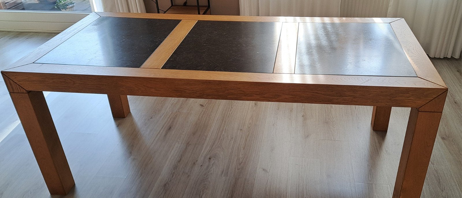Houten eettafel met natuurstenen bladen, 200x90cm, Ophalen, 50 tot 100 cm, Vijf personen of meer, 200 cm of meer