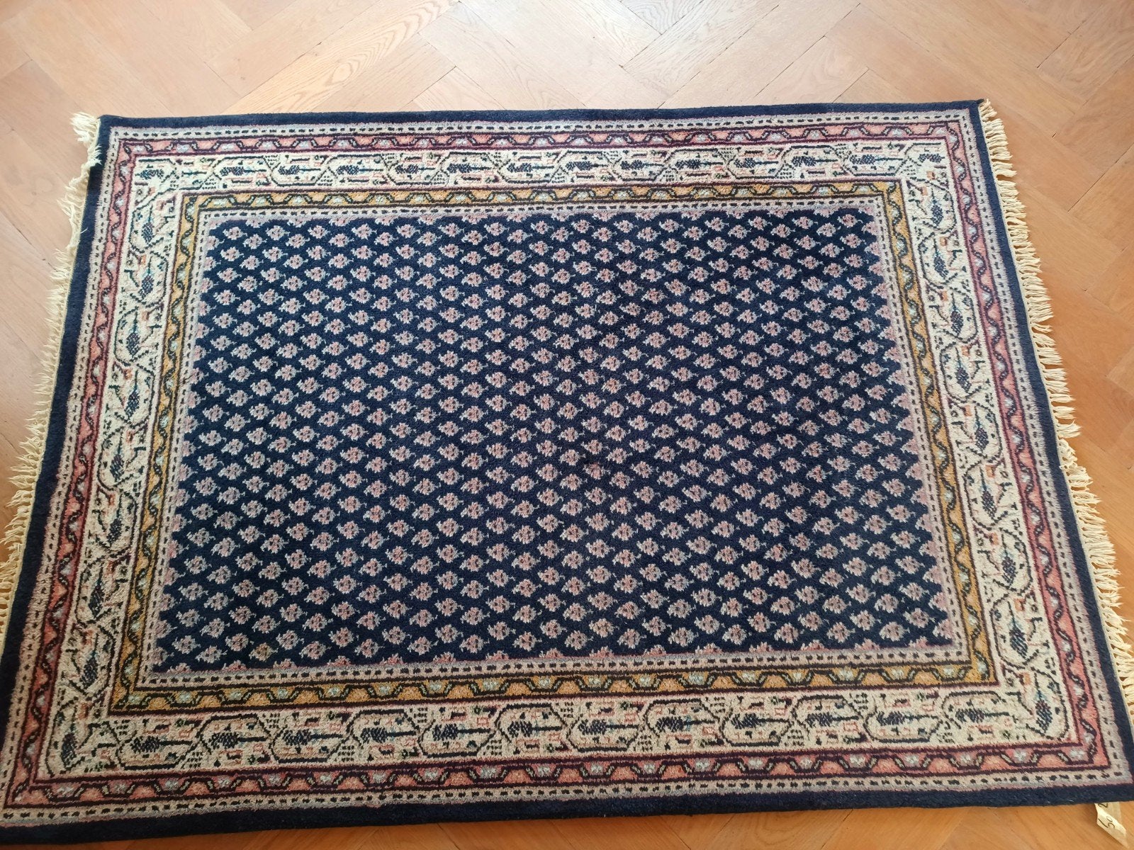 Handgeknoopt wollen Mir tapijt kleed 206x154 cm, Ophalen, Gebruikt, Blauw, 150 tot 200 cm