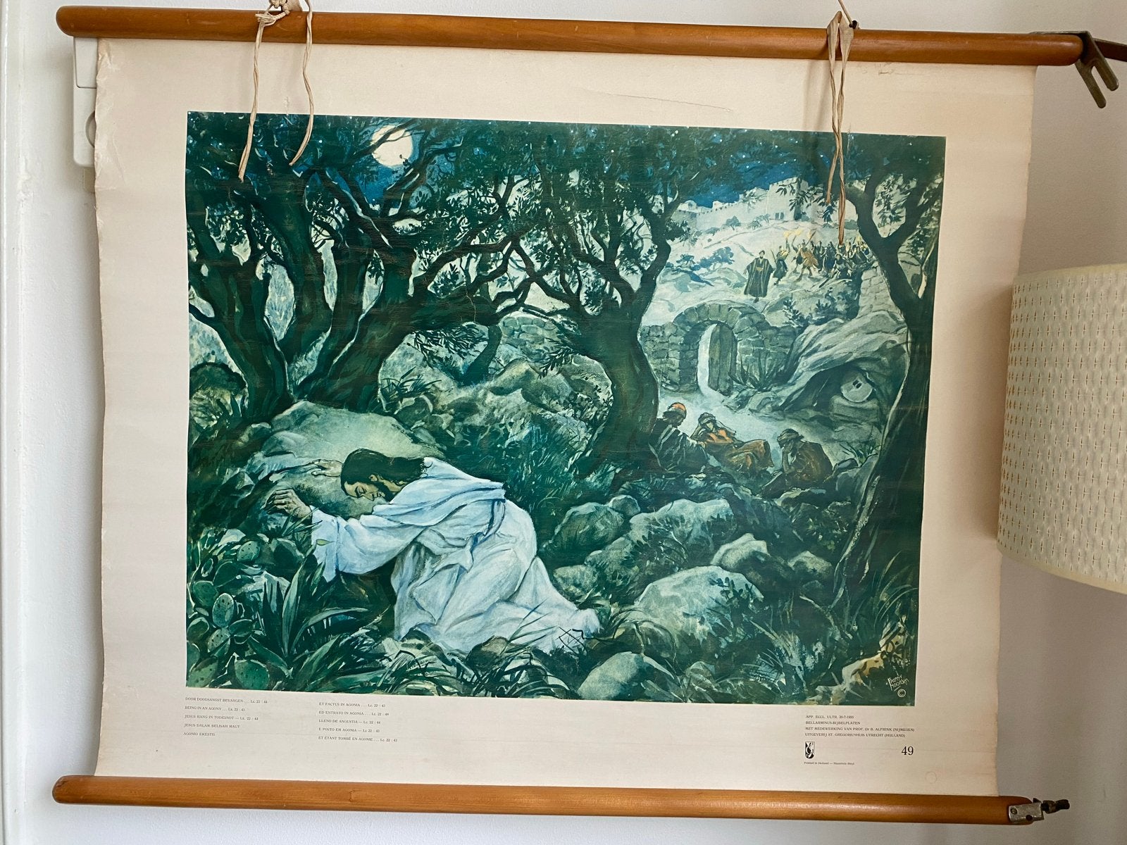 Vintage schoolplaat Bellarminus Bijbelplaat "Olijfhof", Antiek en Kunst, Antiek | Schoolplaten, Ophalen of Verzenden, Overige thema's