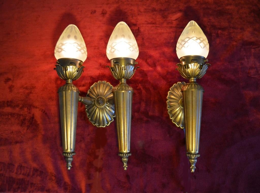 Set Art-Deco / Art-Nouveau / Empire wandlampen - Toortslamp, Huis en Inrichting, Lampen | Wandlampen, Ophalen of Verzenden, Gebruikt