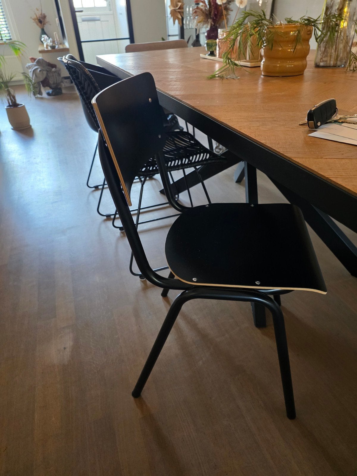 Diverse eetkamerstoelen, Huis en Inrichting, Stoelen, Gebruikt, Vijf, Zes of meer stoelen, Hout, Kunststof, Metaal, Stof, Zwart
