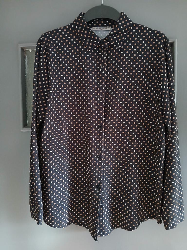 G.Ricceri blouse zwart- bruin polkadot maat L, Ophalen of Verzenden, Zo goed als nieuw, Zwart
