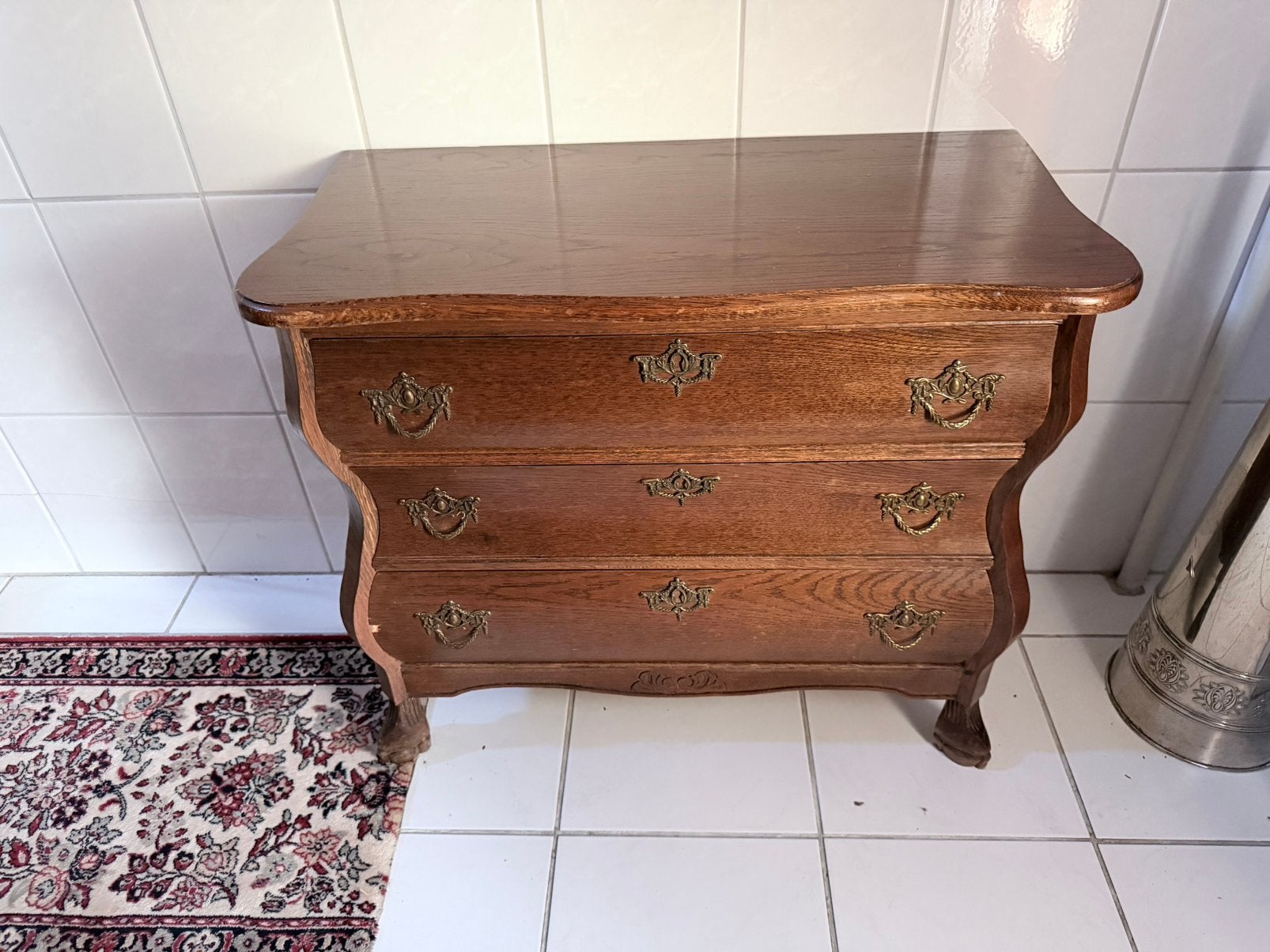 Vintage ladekast / commode Queen Anne-stijl – 3 laden, Ophalen, Gebruikt, Eikenhout, 50 tot 100 cm