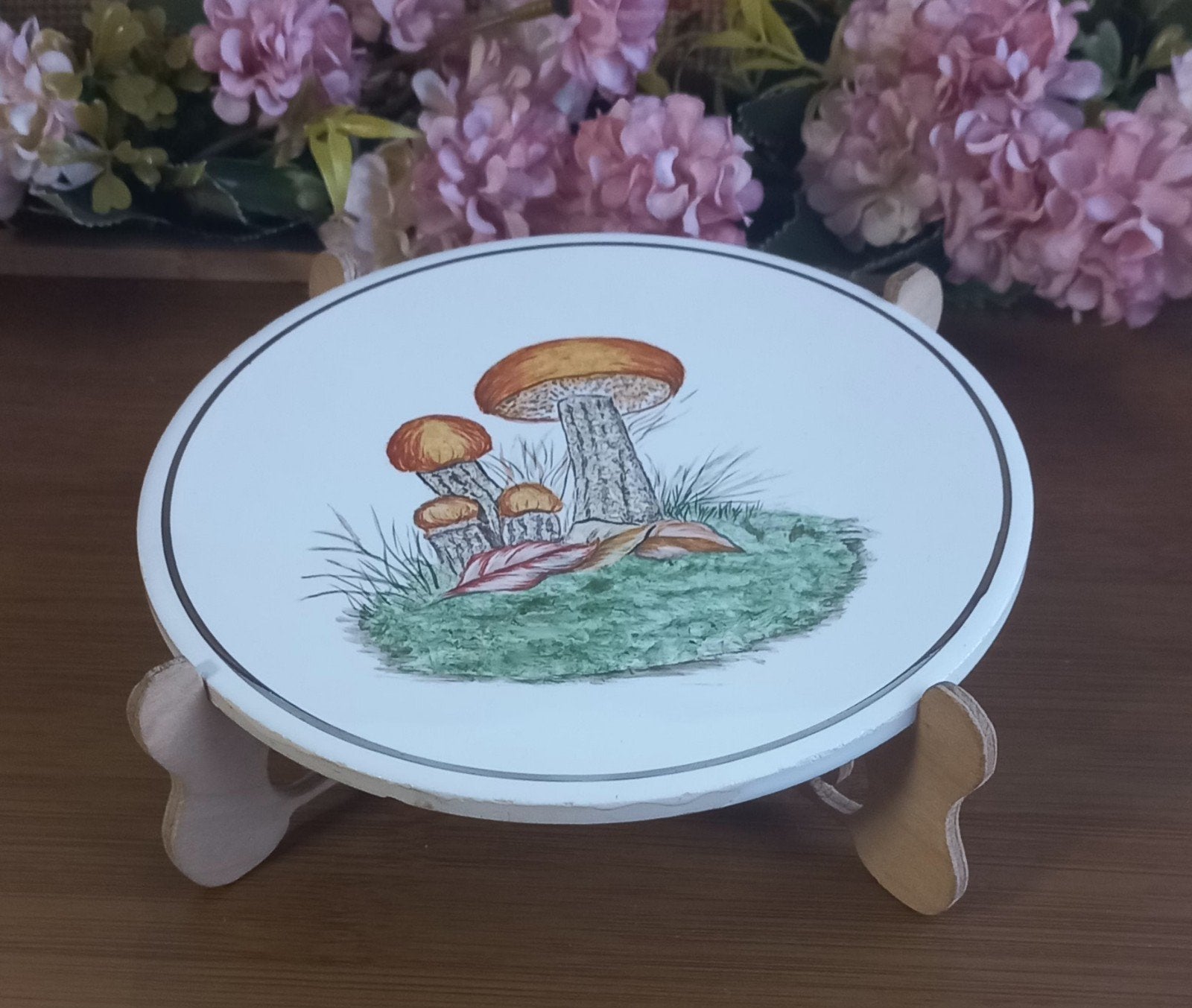 Leuke vintage onderzetter, paddenstoelen, handgeschilderd, Ophalen of Verzenden, Gebruikt, Overige stijlen, Overige typen