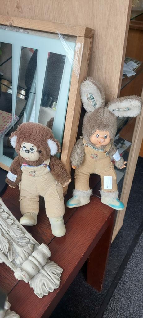 Vintage Monchhichi knuffels - Aap en Konijn, Ophalen of Verzenden, Gebruikt