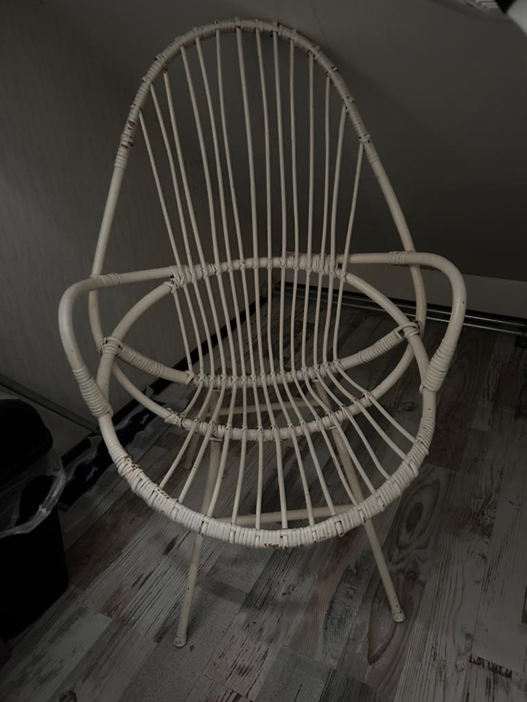 Grstis retro rieten stoel, Ophalen, Gebruikt, Wit, Riet of Rotan