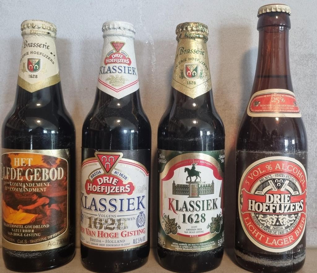 4x Drie Hoefijzers, Breda <'88-'92 - Klassiek / 11e Gebod +, Verzamelen, Biermerken, Gebruikt, Flesje(s), Overige merken, Ophalen of Verzenden