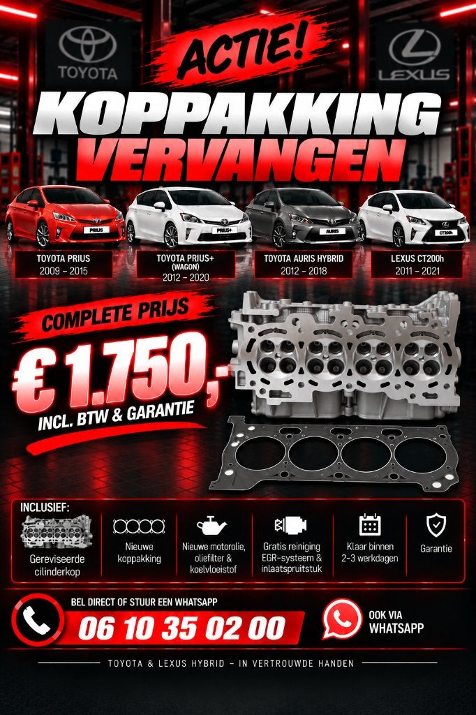 Prius / Auris / CT200h Koppakking Reparatie / Vervangen, Diensten en Vakmensen, Garantie